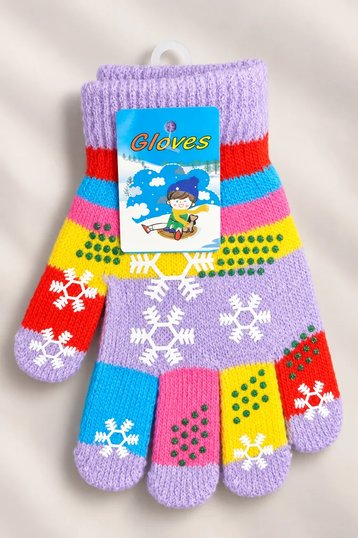 Guantes infantiles lila, fotografía de estudio del producto