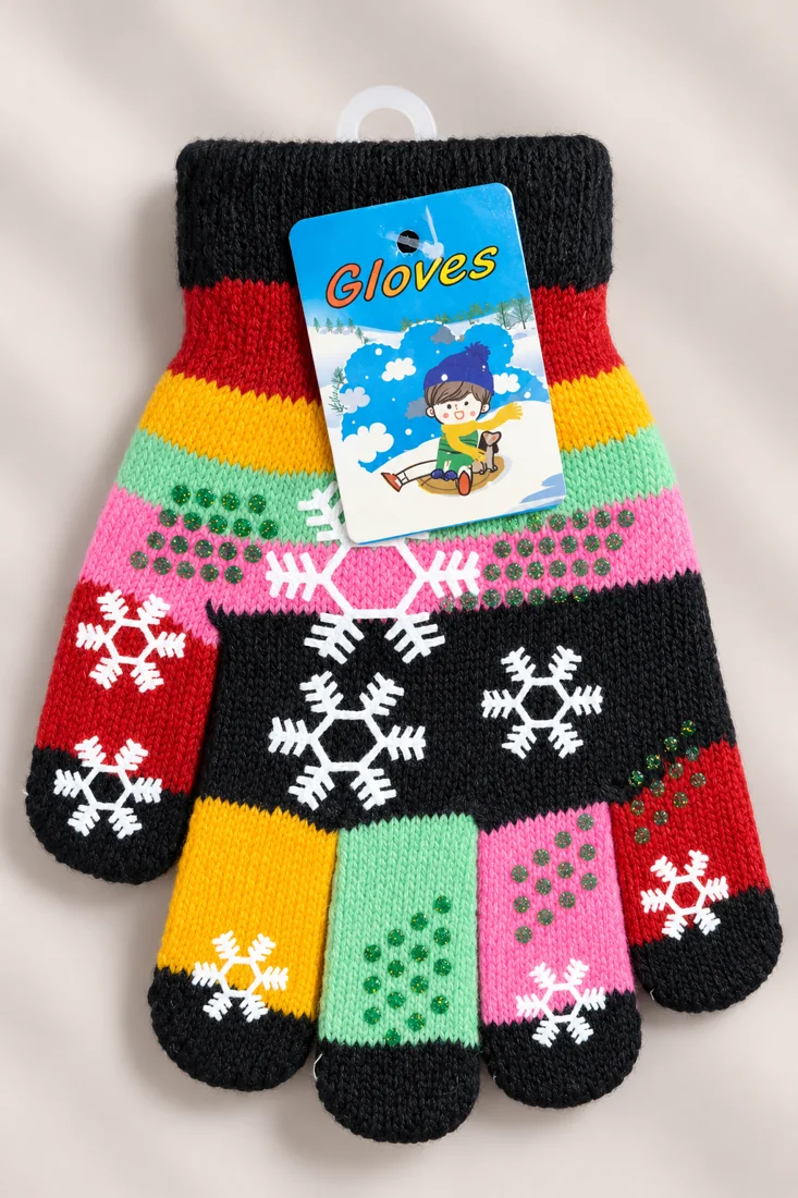 Guantes infantiles negro, fotografía de estudio del producto